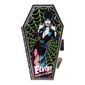 Elvira Neon Green Web Coffin Shape Standing Compact Makeup Mirror NEW